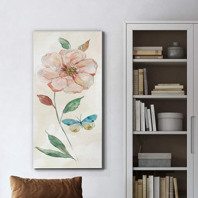 Renditions Gallery Canvas Floral Wall Art Modern Paintings Decorations Rose Red Wash Romantic Canvas Glam Botanical Wall Hanging Artwork Prints for Bedroom Office Kitchen - 20"x40" LT43