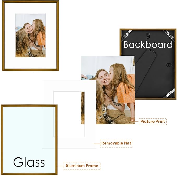 Frametory 2 Pack 8x10 Aluminum Frame with Mat for 5x7 Photo, Bronze