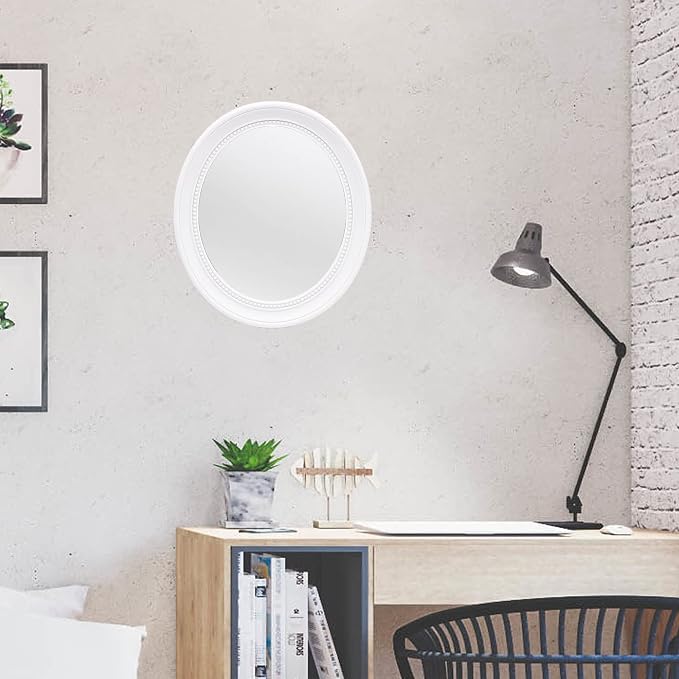OIGUMR Small Bathroom Mirror Wall Mirror Mirror Wall Decor Oval Mirror (White, 15.2 x 13.2)