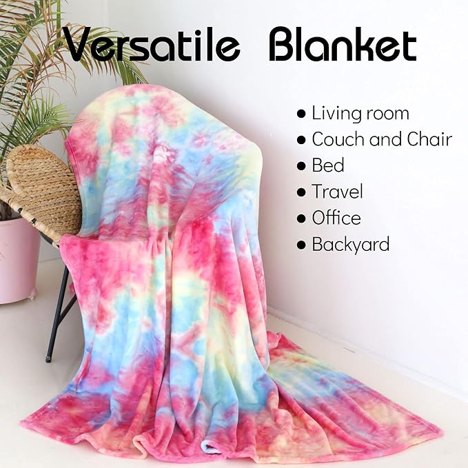 Ailemei Direct Rainbow Blanket,Pastel Tie Dye Design,Rainbow,90"x108" | Soft Cute Funny Decorative Flannel Throw Blankets, Fuzzy Fleece Bed Blankets for Teen Girl Adults Kid's Gift
