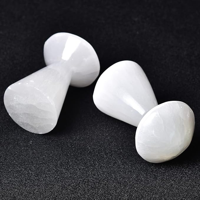 JIC Gem USB Selenite Lamp White Mushroom Small Selenite Crystal Lamp 3.1 Inch with Wooden Light Stand Base