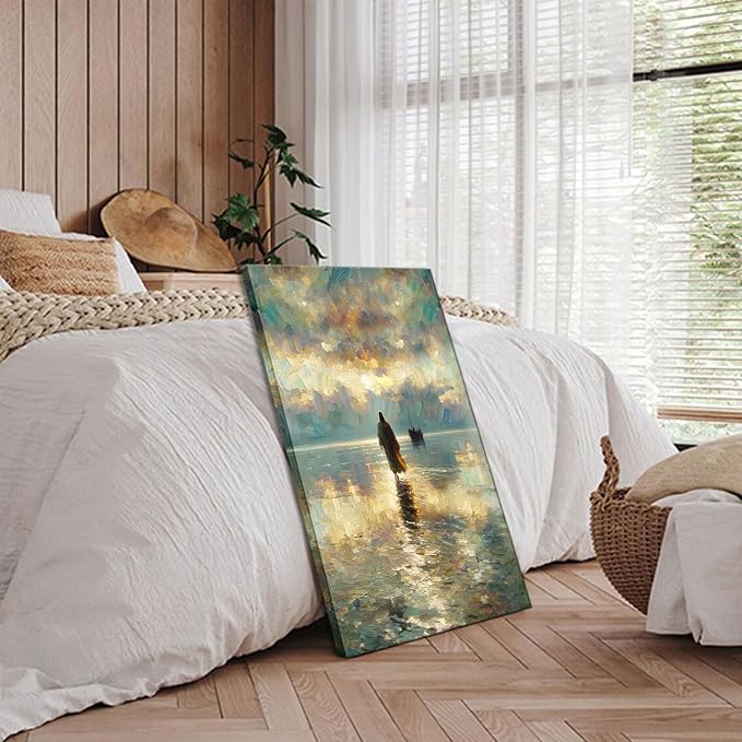 Framed Jesus Pictures for Wall God Canvas Wall Art Jesus Walking on Water Paintings print for Living Room Christian Art Decor Religious Posters Ready to Hang 16x24Inches