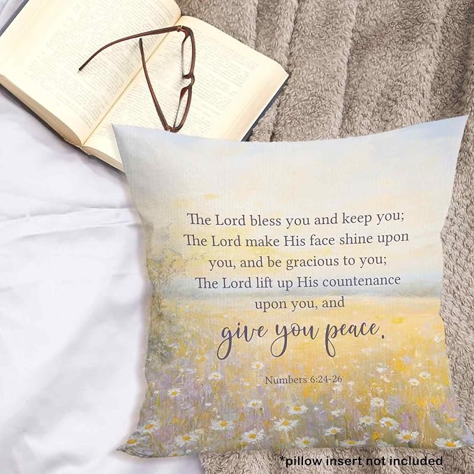 Floral Christian Bible Verse the Lord Bless You Throw Pillow Covers 18x18, Flower Wildflower Scripture Numbers Decor Pillow Cases for Bedroom Living Room Decorative Pillowcase