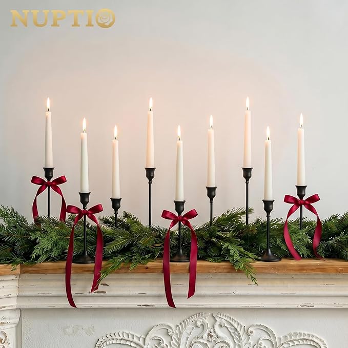 NUPTIO Black Candle Holder for Halloween: Aluminum Taper Candleholders | Set of 3 Solid Candlestick Holders - Decorative Tapered Candle Stick Stand for Christmas Housewarming Table Centerpiece