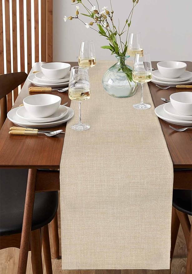 Beige Linen Bottom Table Runner 13x36 Inches Long Solid Color Farmhouse Cotton Linen Table Runner Burlap Style Farmhouse for Dinner Party Tabletop Decorations