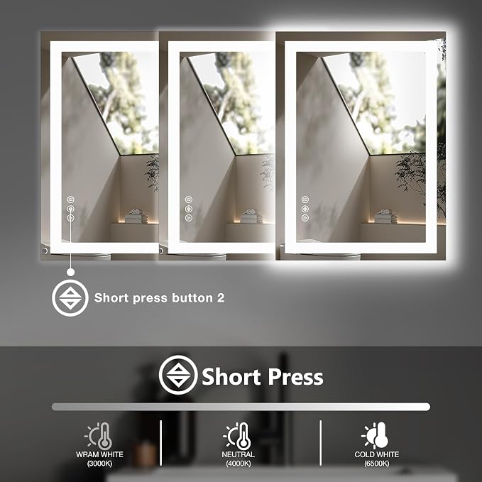 NEWBULIG Bathroom Mirror, Wall Mirror with Aluminum Alloy Thin Frame, Bathroom Mirrors for Over Sink, Bedroom, Living Room, Entryway