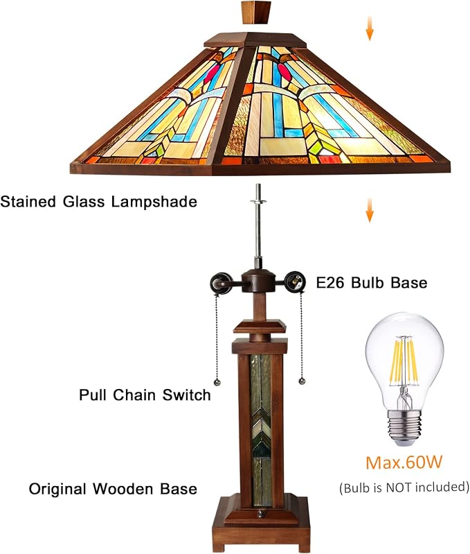 Capulina Tiffany Lamp Mission Brown Stained Glass Table Lamp 3-Light