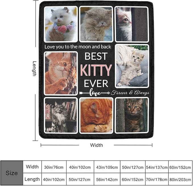 Customized Blanket with Photo, Make a Personalized Blankets with Picture Customizable Memories Souvenir Throws Blanket Gift for Best Kitty Ever, Forever & Always, 8 Collage Made in USA
