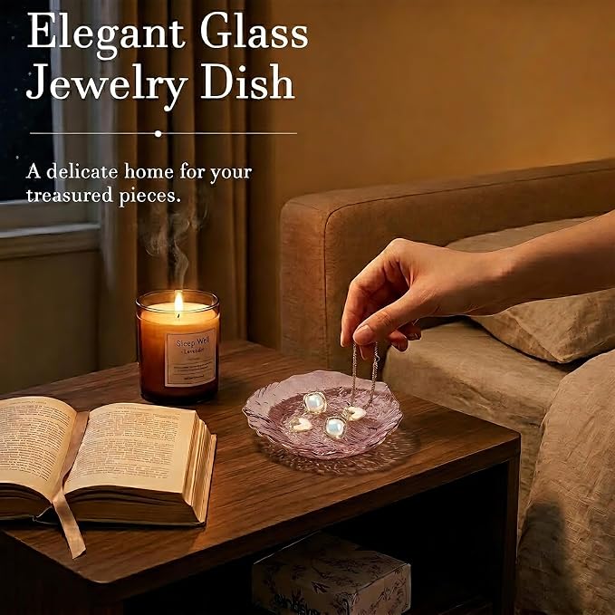 Gifts For Women Purple Jewelry Tray Glass Ring Holder Dish Key Bowl Trinket Dish Bathroom Vanity Organizer Aesthetic Bridesmaid Bride Wedding Engagement Retirement Teacher Gifts For Women Her Coworker