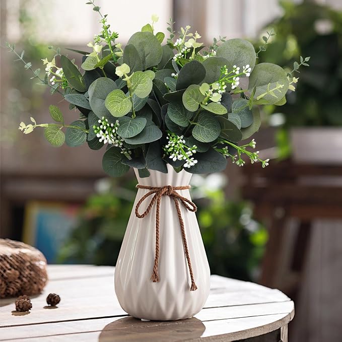Eucalyptus Stems Bulk 60 Pcs, 4 Kinds Mixed Artificial Silver Dollar Eucalyptus Leaves Bundle Faux Greenery Branches for Wedding Vase Bouquet Floral Arrangement Centerpiece Home Decor