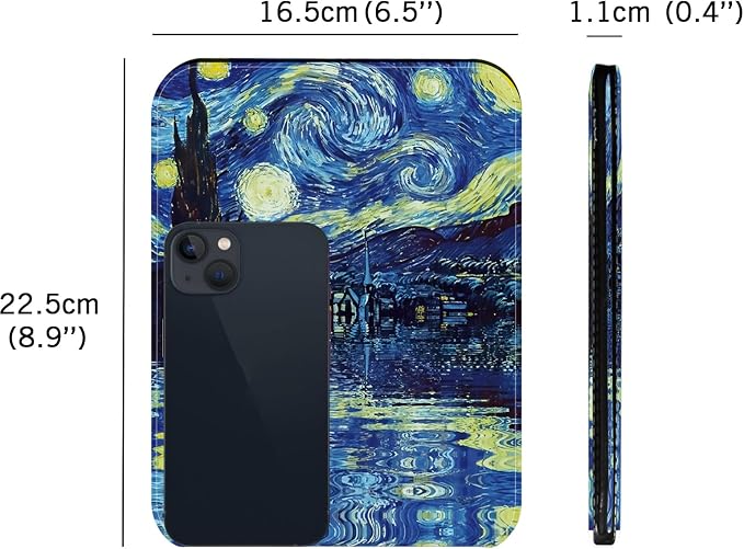 Folding Mirror Portable, Travel Makeup PU Portable Adjustable Rectangular Ultrathin Vanity Mirror with Stand,Starry Night Van Gogh Cute Mirror Art Artistic Gifts for Women