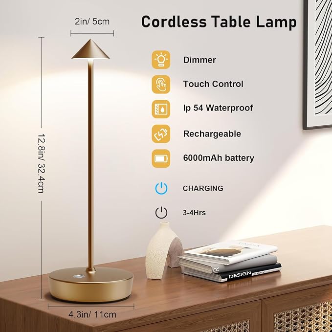 Cordless Rechargeable Led Table Lamp Battery Operated Light Bronze