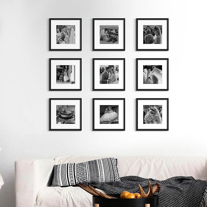 upsimples 12x12 Picture Frame, Photo Collage Wall Decor Set of 10, Black