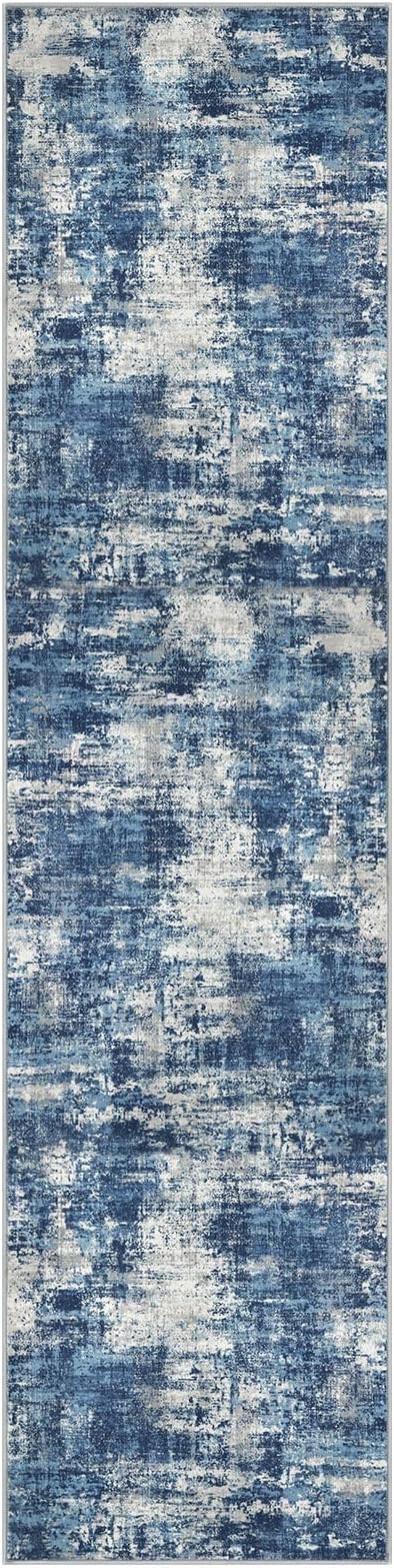 Lansny Abstract Washable 2x8 Runner Rug Runners for Hallways Non Slip | Blue;Thin Printed Faux Wool Entryway Runner Indoor;Hallway Runner Rug;Rubber Backed 8ft Floor Carpet Runners;Bedroom Runners