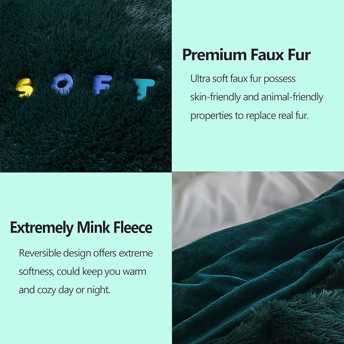 GONAAP Fuzzy Faux Fur Twin Blanket for Couch, Dark Teal, 60"x80" | Warm Cozy Plush Shaggy Decorative Reversible Thick Non-Heated Fleece Blanket for Sofa Bed, Gift for Women Men, All Season Use