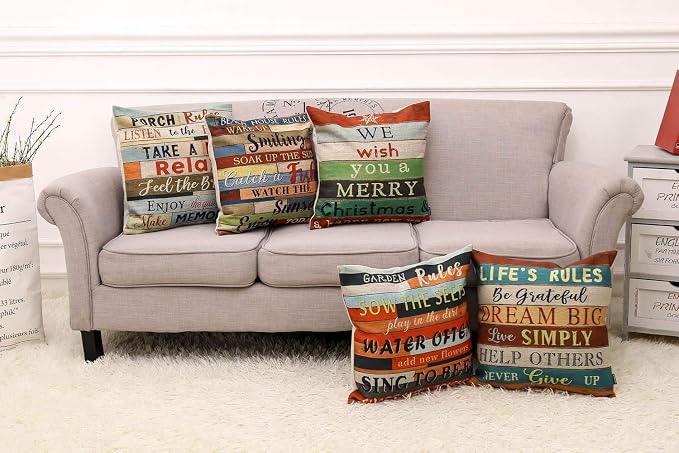 TRENDIN Square Pillow Cover - 18 X 18 Inch Decorative Throw Pillowcase, Porch Rules PL240TR