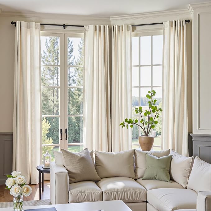 jinchan Linen Curtains Light Filtering Back Tab 50x96 Inch 2 Panels Beige | Semi Sheer Curtains 96 inch length for Bedroom Living Room, Modern Farmhouse Drapes with Rod Pocket, Natural Boho Curtains