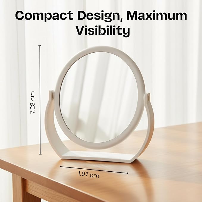 Danielle Creations Oval Soft Touch Vanity Mirror, White, 1X/7X Magnifying Makeup Mirror, Tabletop & Handheld Mirror with Stand, Portable Bathroom, Bedroom & Desk Mirror
