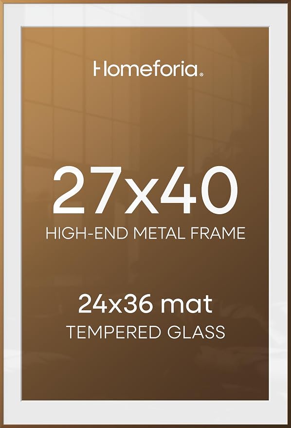 Homeforia 27x40 Bronze Poster Frame, High-End Metal, 24x36 Mat, Glass