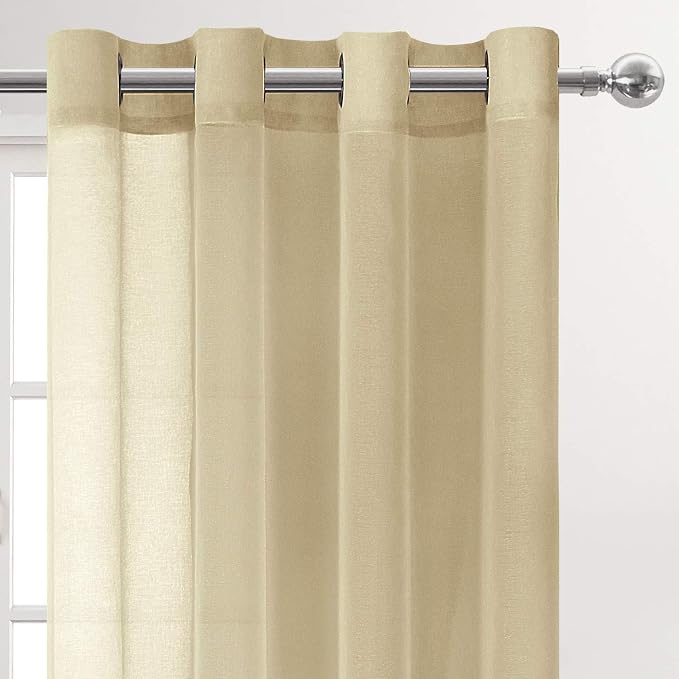 DWCN Sheer Curtains Beige Grommet Window Curtain for Bedroom Voile Sheer Curtains Set of 2 Panels 52 x 95 Inch Long,