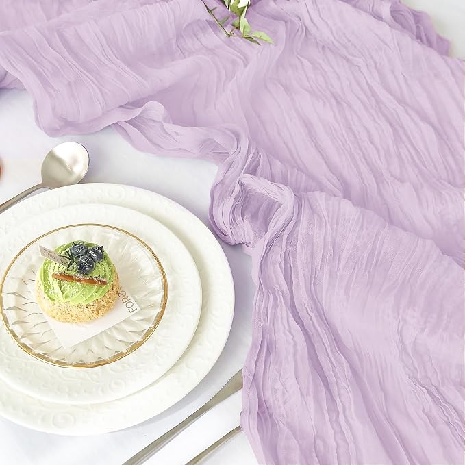 IVAPUPU Purple Table Runner 120 Inch for Wedding Birthday Party Home Decor | 4 Pcs Boho Gauze 10FT Cheesecloth Table Runners for Baby Shower Decorations Summer Garden Farmhouse