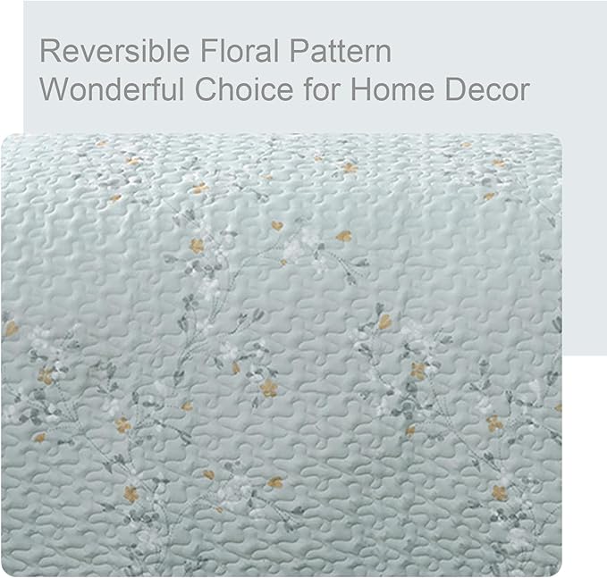 Exclusivo Mezcla Reversible Boho Quilt King Size Aqua | Lightweight Soft Bedspreads, All Season Flowers Coverlet Bedding Set, Printed Floral Pattern, 1 Quilt and 2 Pillow Shams
