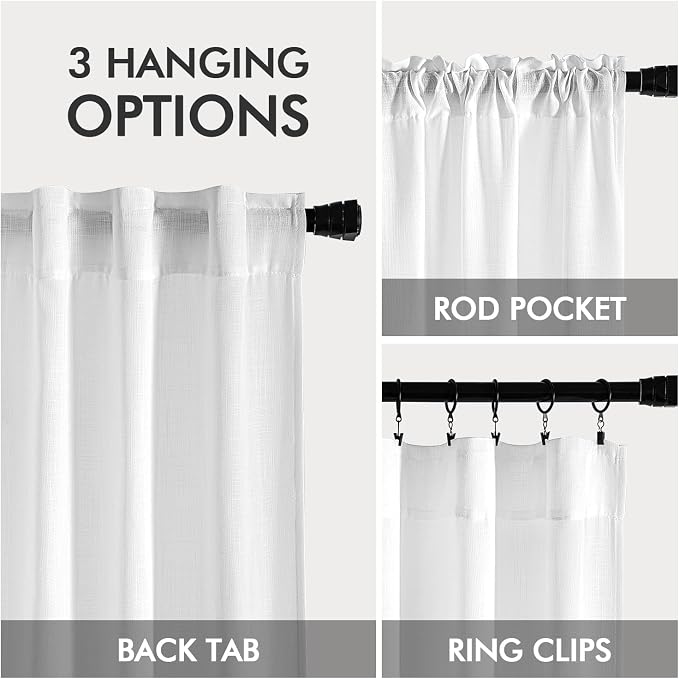 MIULEE White Linen Curtains 96 Inches Long 2 Panels for Bedroom Living Room | Soft Thick Linen Textured Back Tab Window Drapes, Semi Sheer Light Filtering, Rod Pocket, Modern Farmhouse Decor
