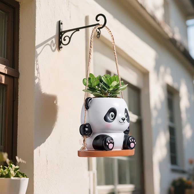 Swing Panda Hanging Planters for Indoor Plants, Cute Succulent Pots with Drainage Hole, Small Hanging Flower Pots Outdoor, Panda Gifts for Plant Lovers (Girl-Pink)