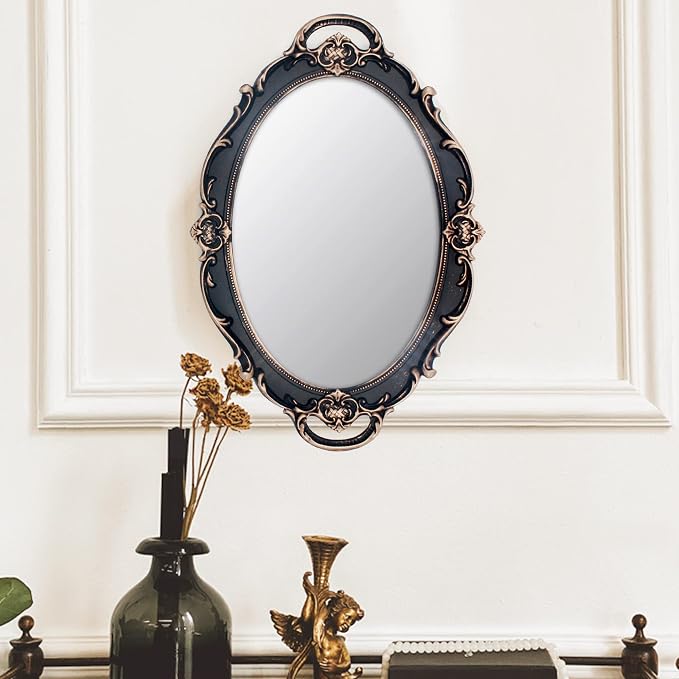 Eaoundm 14.5 x 10 inchs Smallest Vintage Hanging Mirror Brown | Oval Antique Decorative Wall Mirror