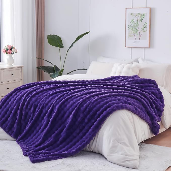 NEWCOSPLAY Faux Fur Fluffy Bubble Twin Blanket for Couch, Purple, 60"x80" | Soft Thick Warm Bubble Blanket for Couch Sofa Bed 550GSM, Plush Cozy Luxury Decorative Throw, Gift for Women Men