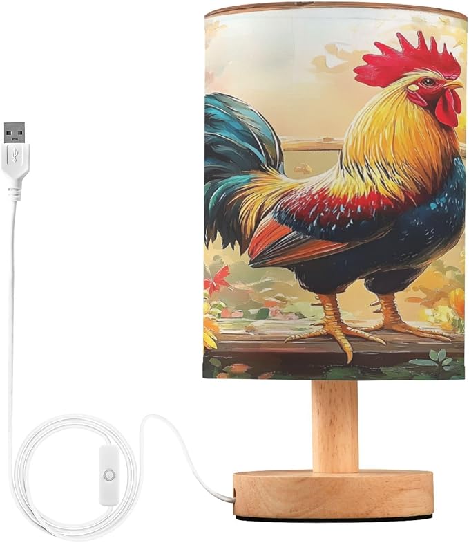 ALAZA Rooster Sunflower Floral Decor Bedside Table Lamp with USB Port for Bedroom Nightstand Office Desk LED Bulb Included