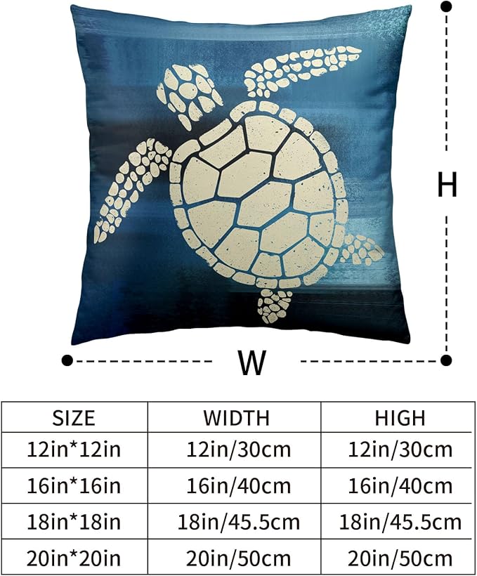Marine Turtle Couch Pillow Covers 22x22 Pack of 2 Mediterranean Style Pillowcases Sea Animal Cushion Cases Navy Blue Throw Pillow Case for Patio Sofa Bed Decor