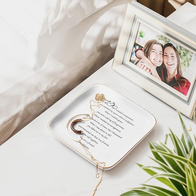 PUDDING CABIN Friend Gifts for Women Birthday Lifetime Ring Dish Friendship Trinket Tray