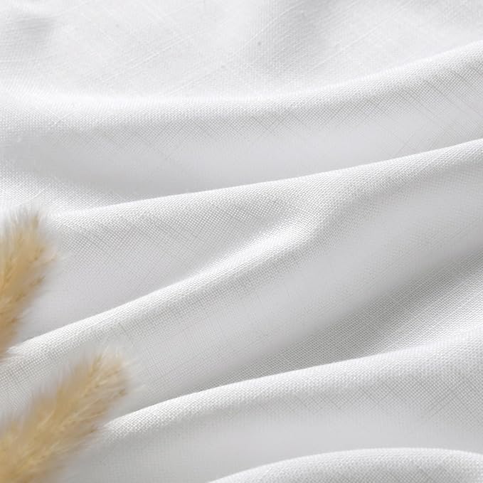 White Linen Back Tab Rod Pocket Curtains for Living Room 56 Inch Length 2 Panels Set Semi Sheer Light Filtering Privacy Drapes Neutral Modern Farmhouse Window Curtain for Bedroom 52x56