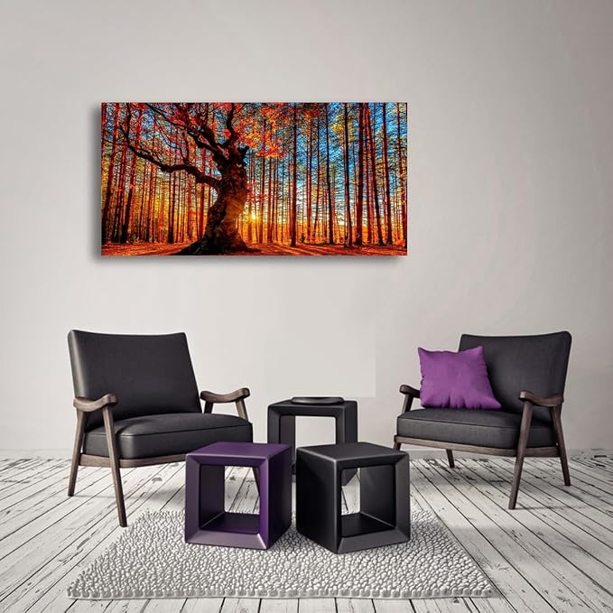 Tree of Life Wall Art Canvas Prints Natural Landscape Pictures Home Decor Colorful Forest Paintings for Living Room Bathroom Bedroom Kitchen Decorations 24x48 Wooden Framed Artwork Easy Hanging