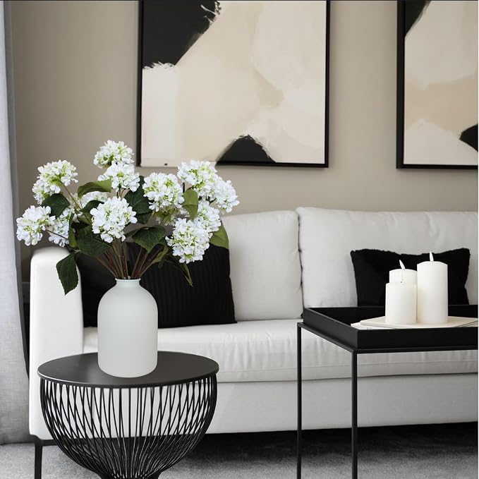 Small Faux Hydrangea Flowers 5 Stems (15 Heads) For Table Decor | Real Touch Hydrangea Flowers Artificial with Stems, Silk Floral Bouquet, Hortensias Artificiales, Snowball Viburnum