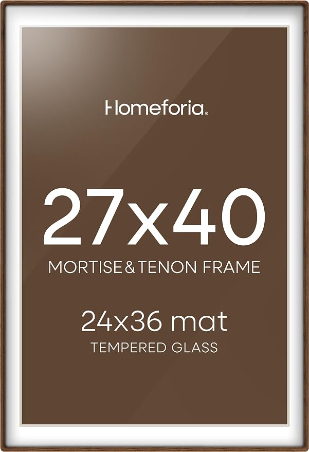 Homeforia 27x40 Mortise&Tenon Walnut Poster Frame, 24x36 Mat, Glass