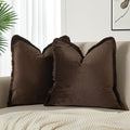 JUSPURBET Pack of 2 Coffee Decorative Fringe Velvet Throw Pillow Covers 26x26 for Home Decor Living Room Bedroom Car Boho Soft Cushion Cover with Hidden Zipper Machine Washable
