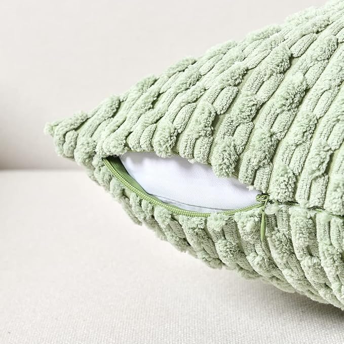 Fancy Homi 2 Packs Sage Green Decorative Throw Pillow Covers 12x20 Inch for Couch Bed Sofa, Modern Farmhouse Boho Home Decor, Soft Cute Plush Corduroy Cushion Case 30x50 CM