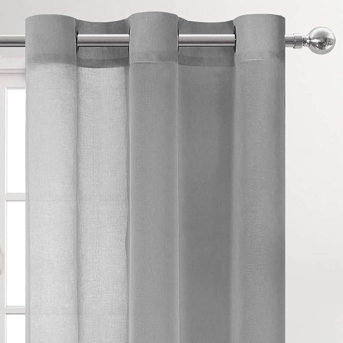 DWCN Grey Sheer Curtains for Living Room Bedroom - Faux Linen Look Voile Drapes Grommet Top Window Curtain Panel 46 x 54 Inch Length, Set of 2 Panels
