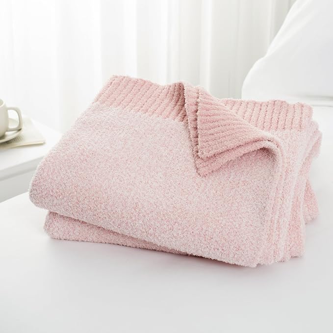 Carriediosa Heather Throw Blanket 60x80, 400GSM Ultra Soft Microfiber | Dusty Pink, Fuzzy Fluffy Cozy Plush Knit Knitted Throws, Lightweight Cute Preppy Fall Blankets for Couch, Bed