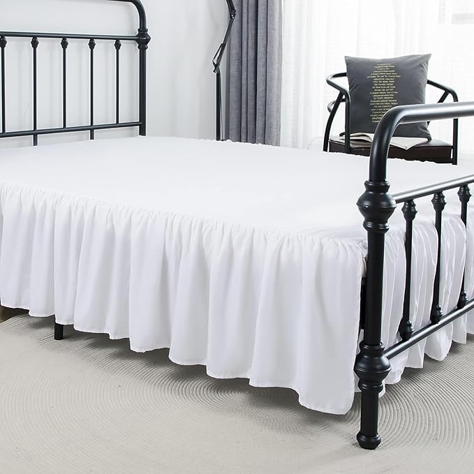 Bed Skirt Twin Size Ruffled Bed Skirt with Split Corners | 22 Inch Drop Dust Ruffle Bed Skirt with Platform, White