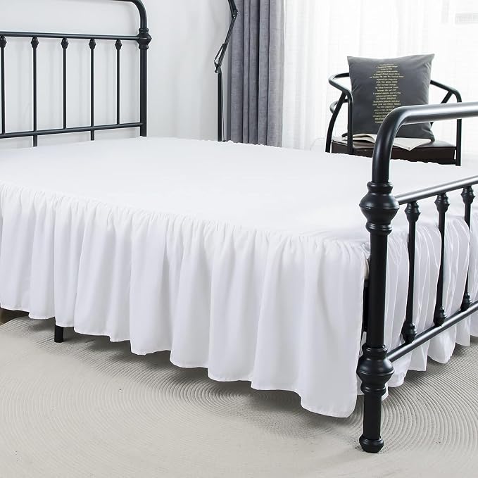 Bed Skirt Queen Size Ruffled Bed Skirt with Split Corners | 12 Inch Drop Dust Ruffle Bed Skirt with Platform, White