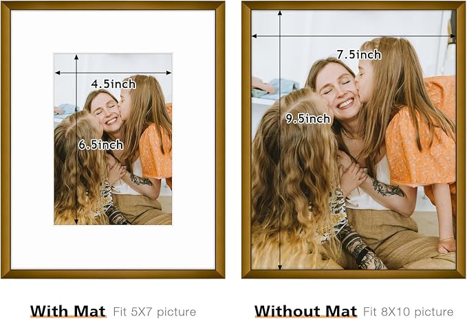 Frametory 2 Pack 8x10 Aluminum Frame with Mat for 5x7 Photo, Bronze