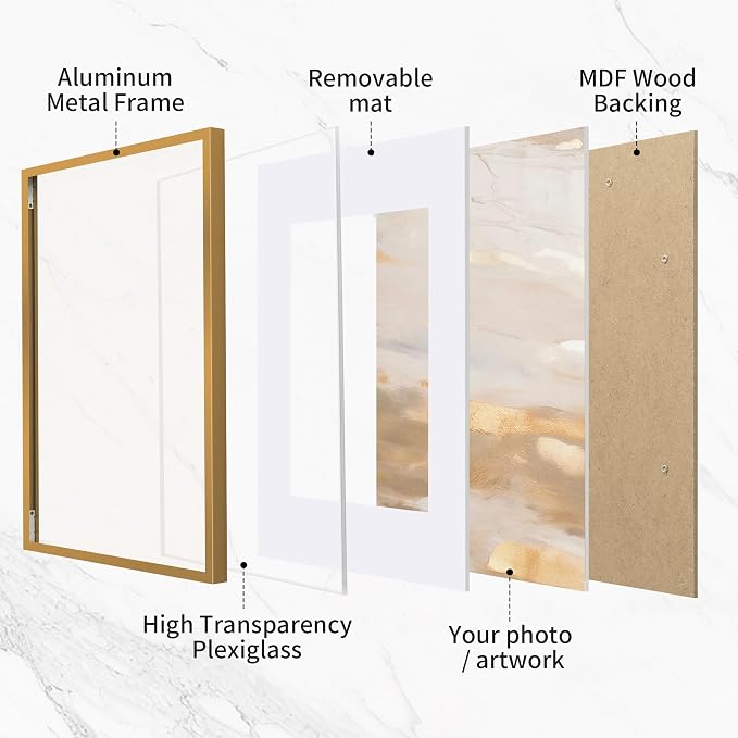 Fun Memories 5x7 Metal Picture Frame - 5 x 7 Metal Photo Frames with 4x6 Removable Mat- Ideal for Wall or Tabletop Display - Wall Hook Hanging Hardware Included (Bronze, 1 Pack)
