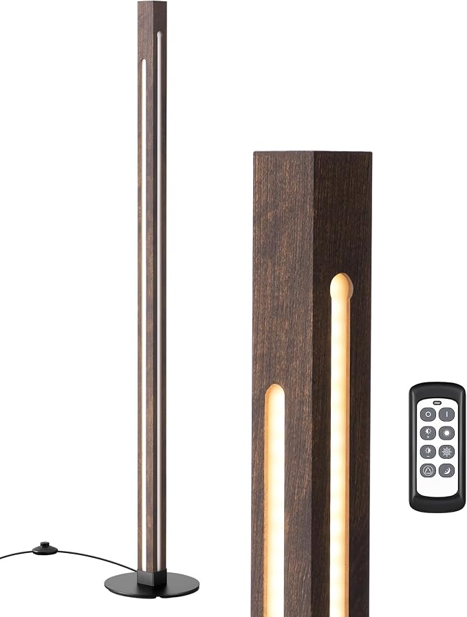 EDISHINE Wooden Corner Lamp with Remote, Dual Lighting, 7CCT & Dimmable