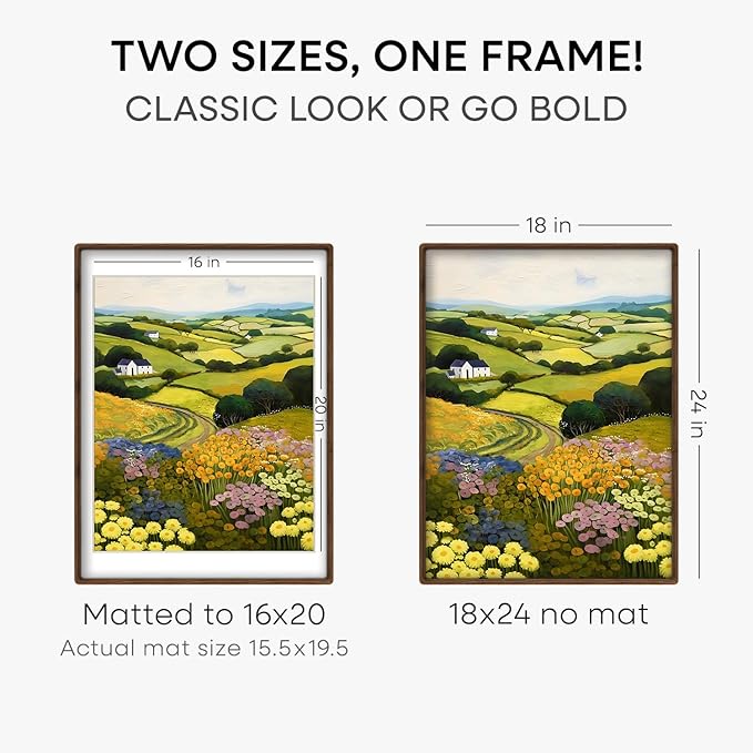 Homeforia 18x24 Mortise&Tenon Walnut Poster Frame, 16x20 Mat, Glass