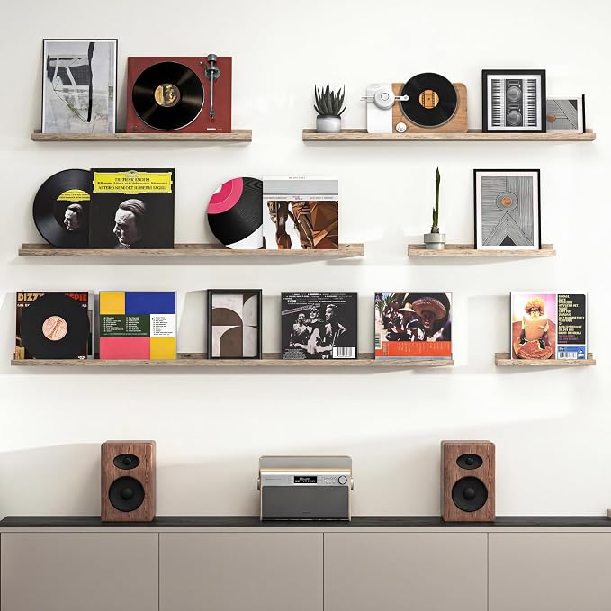 Heimlove Picture Ledge Shelf, Floating Shelves Set of 2, 55.12Inches Picture Shelf for Wall with Ledge, Kids Bookshelf Wall Mounted for Living Room Bedroom Decor Books Photo Frames - Gray