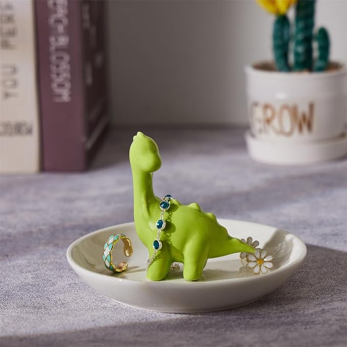 Dinosaur Ring Holder Jewelry Dish, Ceramic Jewelry Holder Jewelry Tray Preppy Room Decor, Cute Gifts for Women Girls Birthday Wedding Christmas