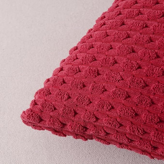 Fancy Homi 2 Packs Burgundy Decorative Throw Pillow Covers 16x16 Inch for Couch Bed Sofa, Modern Farmhouse Boho Home Decor, Soft Cute Plush Corduroy Striped Wine Red Cushion Case 40x40 CM